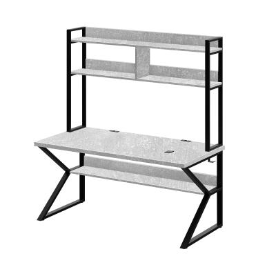 Стол письменный Кембридж со стеллажом (1600х800), ЛДСП Бетон \ Металлокаркас Черный