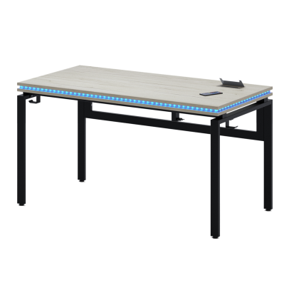 Стол Сиэтл с подсветкой (1400х700), ЛДСП Дуб белый крафт \ Металлокаркас Черный