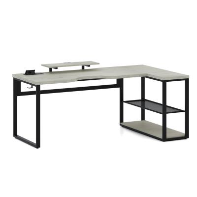 Стол угловой Каир с полкой (2000х1200), ЛДСП Дуб белый крафт \ Металлокаркас Черный