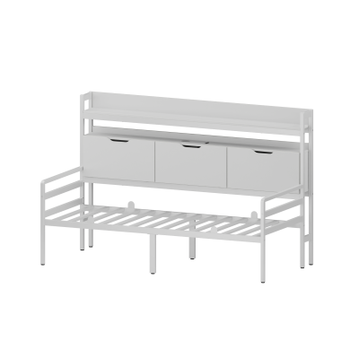 Кровать Чикаго односпальная со стеллажом и RGB-подсветкой (800х2000), ЛДСП Белый \ Металлокаркас Белый