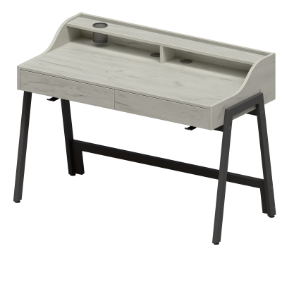 Стол Оксфорд с ящиками (1300x650), ЛДСП Дуб белый крафт \ Металлокаркас Черный