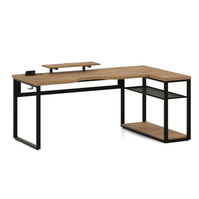 Стол угловой Каир с полкой (2000х1200), ЛДСП Дуб золотой крафт \ Металлокаркас Черный