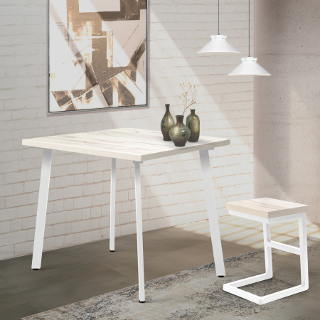 Стол Шанхай (900х900), ЛДСП Дуб белый крафт / Металлокаркас Белый