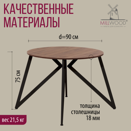 Стол Женева (D900) 18мм, ЛДСП Дуб табачный крафт / Металлокаркас Черный