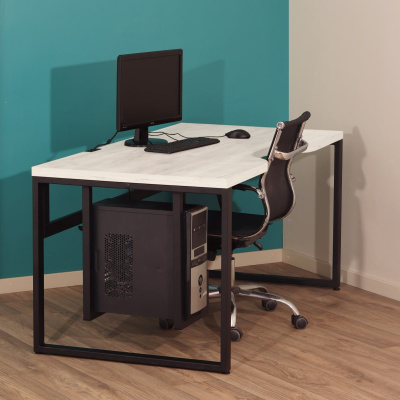 Стол Каир 2 с держателем для системного блока 1400х800 ЛДСП Дуб белый крафт / Металлокаркас Черный