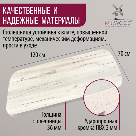 Столешница закругленная 1200х700х36, ЛДСП Дуб белый крафт