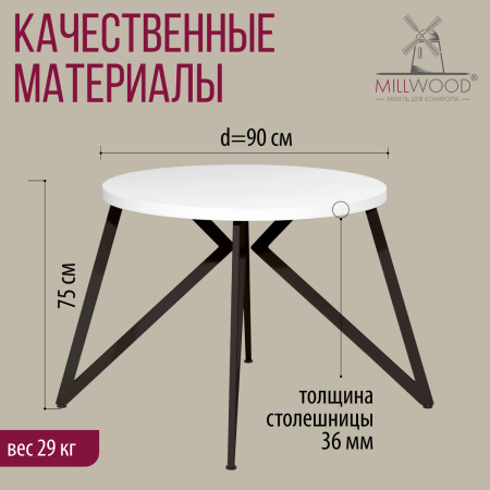 Стол Женева (D900), ЛДСП Белый / Металлокаркас Черный Стол Женева (D900), ЛДСП Белый / Металлокаркас Черный