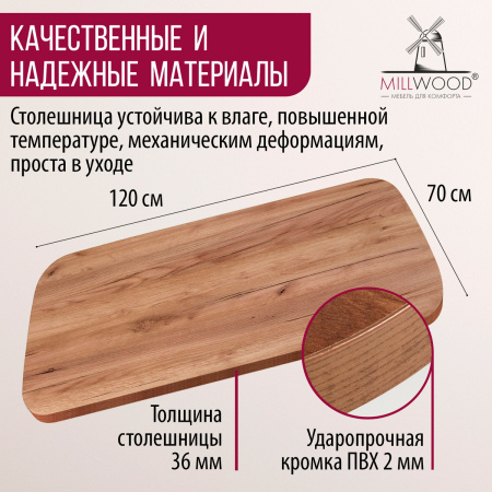 Столешница закругленная 1200х700х36, ЛДСП Дуб табачный крафт