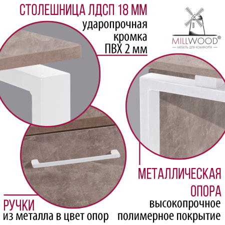 Стол руководителя Олесунн 2 с тумбой правой, ЛДСП Бетон / Металлокаркас Белый Стол руководителя Олесунн 2 с тумбой правой, ЛДСП Бетон / Металлокаркас Белый