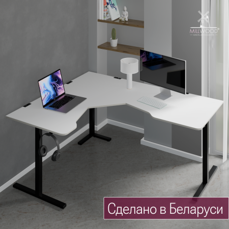 Стол угловой Турин 1500х1800 Белый / Металлокаркас Чёрный