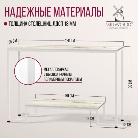 Стол-консоль Пекин 4, ЛДСП Дуб белый крафт / Металлокаркас Белый