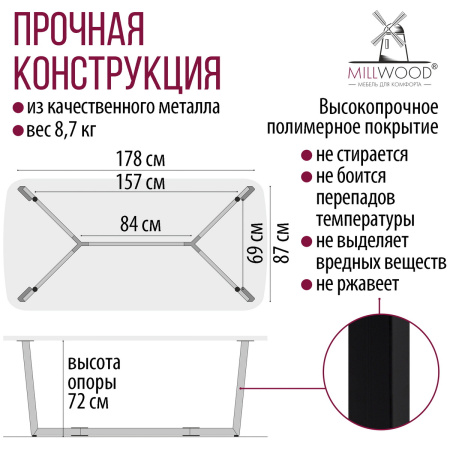Опора Мюнхен 2000х1000, Металлокаркас Черный Опора Мюнхен 2000х1000, Металлокаркас Черный