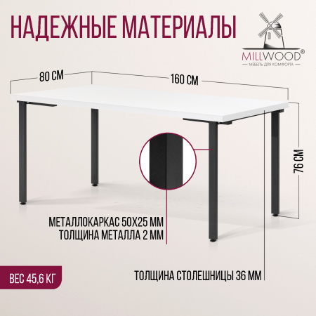 Стол Прага (1600х800), ЛДСП Белый / Металлокаркас Черный Стол Прага (1600х800), ЛДСП Белый / Металлокаркас Черный
