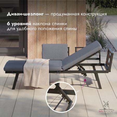 Диван садовый Анталия, Ткань Серый Оксфорд \ Металлокаркас Черный