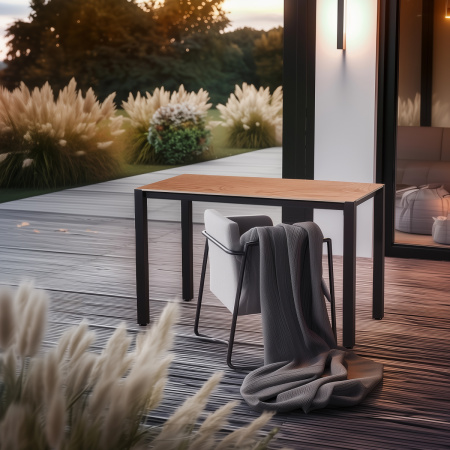 Стол Сеул Керамогранит (1200х600), Керамогранит Дерево Вуд 3 / Металлокаркас Черный