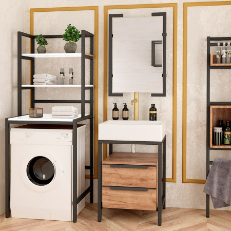 Стойка для стиральной машины Венеция 1, ЛДСП Белый / Металлокаркас Черный