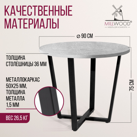 Стол Орлеан (D900), ЛДСП Бетон / Металлокаркас Черный Стол Орлеан (D900), ЛДСП Бетон / Металлокаркас Черный