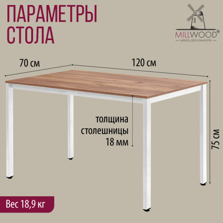 Стол Сеул (1200х700), ЛДСП Дуб табачный крафт / Металлокаркас Белый Стол Сеул (1200х700), ЛДСП Дуб табачный крафт / Металлокаркас Белый