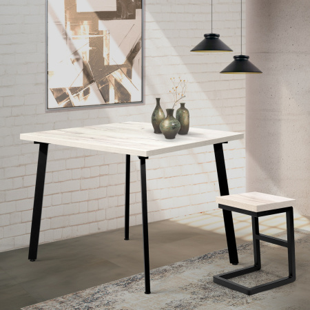 Стол Шанхай (1000х1000), ЛДСП Дуб белый крафт / Металлокаркас Черный