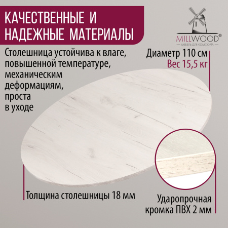 Столешница D1100х18, ЛДСП Дуб белый крафт Столешница D1100х18, ЛДСП Дуб белый крафт