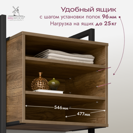 Модульная система хранения Мадрид 625 мм, ЛДСП Дуб табачный крафт \ Металлокаркас Черный