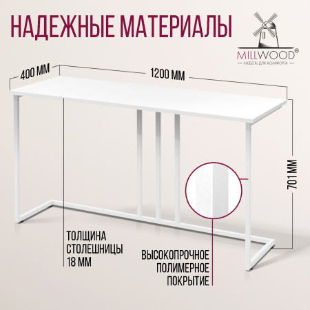 Стол-консоль Лиссабон 1, ЛДСП Белый / Металлокаркас Белый