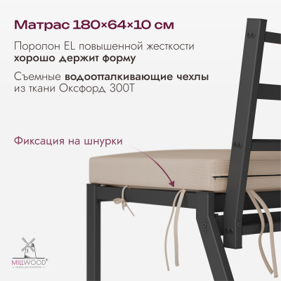 Диван садовый Мерсин (1800), Ткань Бежевый Оксфорд \ Металлокаркас Черный