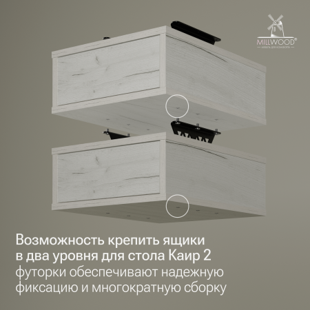 Ящики подвесные для стола 2 шт, ЛДСП Дуб белый крафт \ Металлокаркас Черный