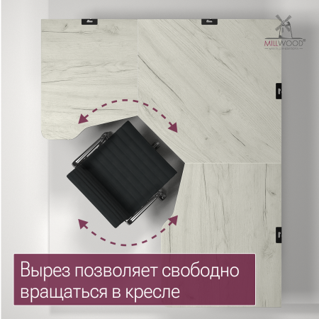 Стол угловой Турин 1500х1800 Дуб белый крафт / Металлокаркас Черный