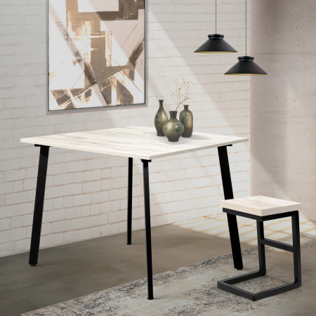 Стол Шанхай (1000х1000) 18мм, ЛДСП Дуб белый крафт / Металлокаркас Черный