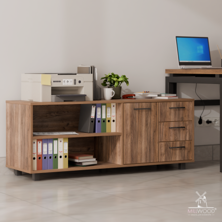 Тумба Олесунн правая, ЛДСП Дуб табачный крафт / Металлокаркас Черный