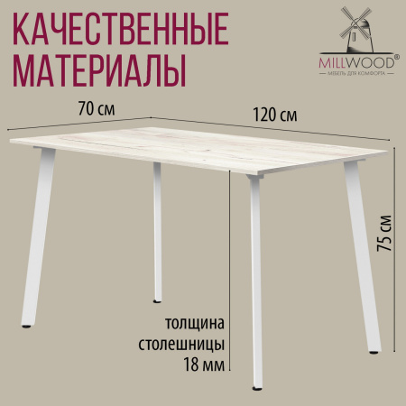 Стол Шанхай (1200х700) 18мм, ЛДСП Дуб белый крафт / Металлокаркас Белый Стол Шанхай (1200х700) 18мм, ЛДСП Дуб белый крафт / Металлокаркас Белый