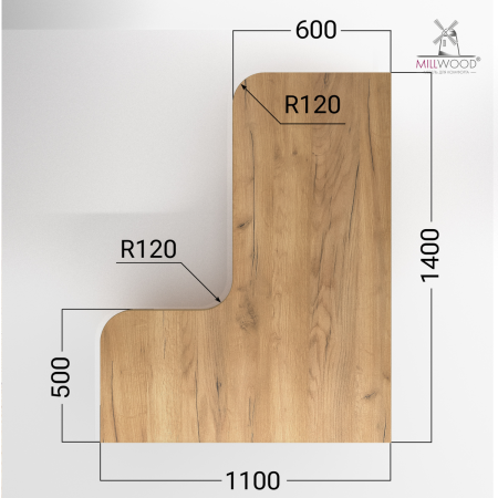 Столешница угловая 1400х1100, ЛДСП Дуб золотой крафт