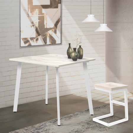 Стол Шанхай (900х900) 18мм, ЛДСП Дуб белый крафт / Металлокаркас Белый