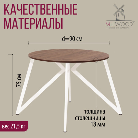 Стол Женева (D900) 18мм, ЛДСП Дуб табачный крафт / Металлокаркас Белый