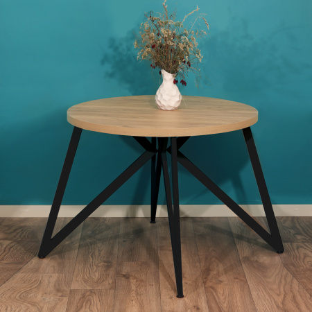 Стол Женева (D900), ЛДСП Дуб золотой крафт / Металлокаркас Черный