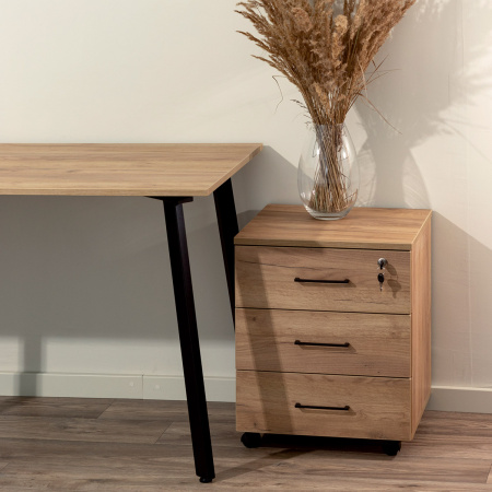 Тумба офисная подкатная с замком, ЛДСП Дуб золотой крафт