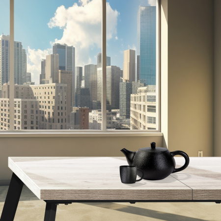 Стол Ванкувер раздвижной (1200/1520х700), ЛДСП Дуб белый крафт / Металлокаркас Черный