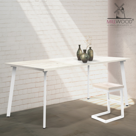 Стол Шанхай (1600х800), ЛДСП Дуб белый крафт / Металлокаркас Белый