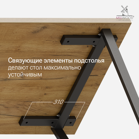 Стол Уэльс (1600х800), ЛДСП Дуб золотой крафт / Металлокаркас Черный