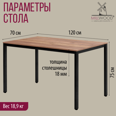 Стол Сеул (1200х700), ЛДСП Дуб табачный крафт / Металлокаркас Черный Стол Сеул (1200х700), ЛДСП Дуб табачный крафт / Металлокаркас Черный