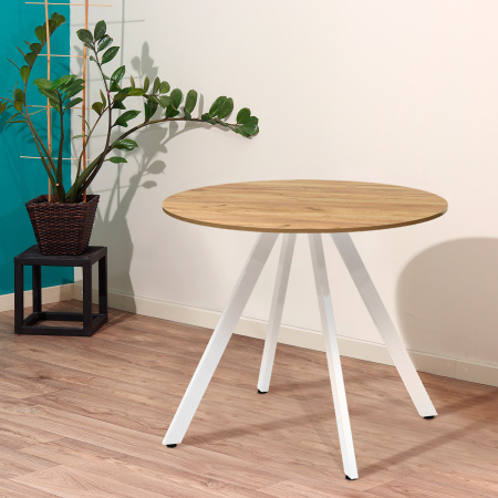 Стол Олесунн (D1000) 18мм, ЛДСП Дуб золотой крафт / Металлокаркас Белый