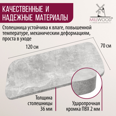 Столешница закругленная 1200х700х36, ЛДСП Бетон