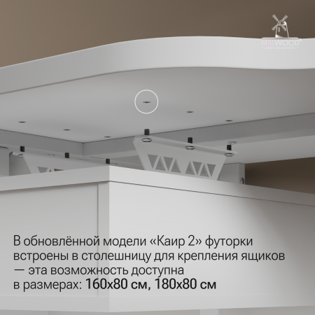 Ящики подвесные для стола 2 шт, ЛДСП Белый \ Металлокаркас Белый