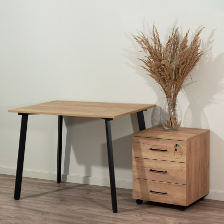 Тумба офисная подкатная с замком, ЛДСП Дуб золотой крафт