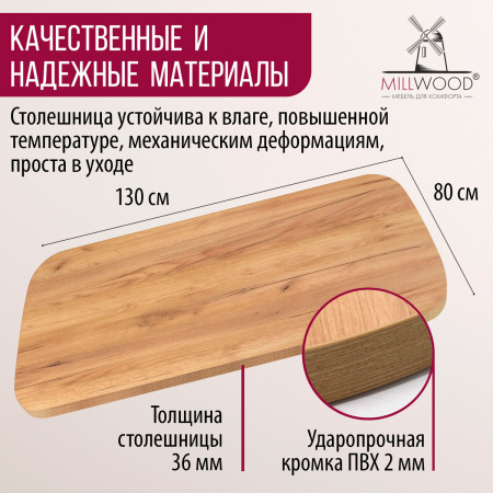 Столешница закругленная 1300х800х36, ЛДСП Дуб золотой крафт