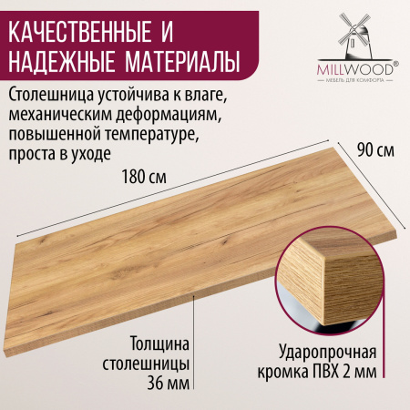 Столешница 1800х900х36, ЛДСП Дуб золотой крафт