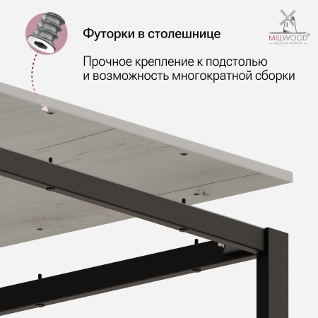 Стол Сеул (1600х800), ЛДСП Дуб белый крафт / Металлокаркас Черный