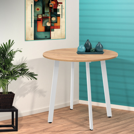 Стол Шанхай (D900) 18мм, ЛДСП Дуб золотой крафт / Металлокаркас Белый