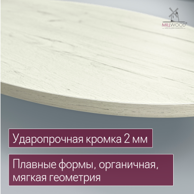 Столешница овальная 1600х1000х36, ЛДСП Дуб белый крафт Столешница овальная 1600х1000х36, ЛДСП Дуб белый крафт
